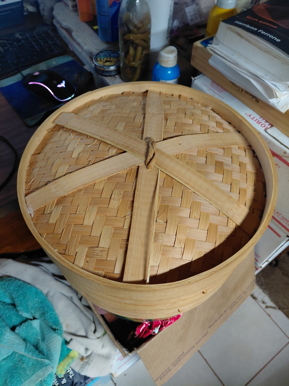 Round Woven Bamboo Steamer Basket - Natural Tan